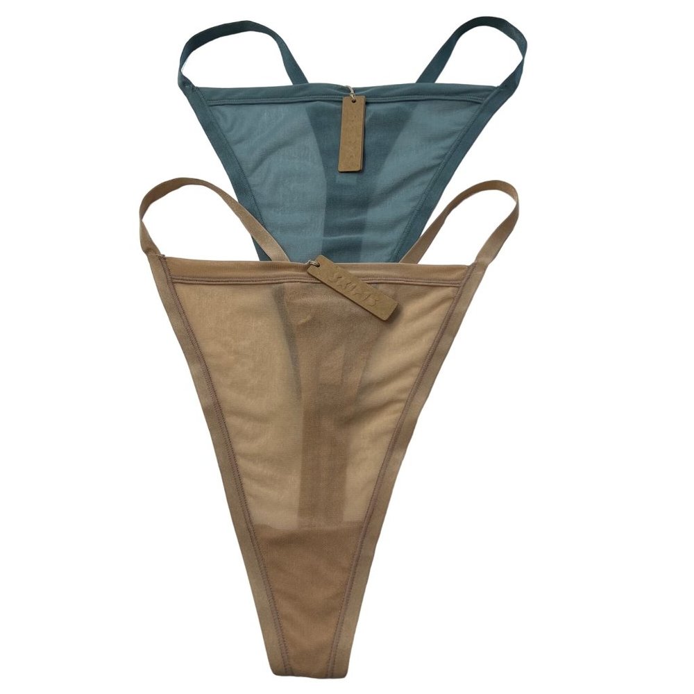 SKIMS Summer Mesh‎ T-String Thong Lot of 2 Clay Kyanite Womens 3X